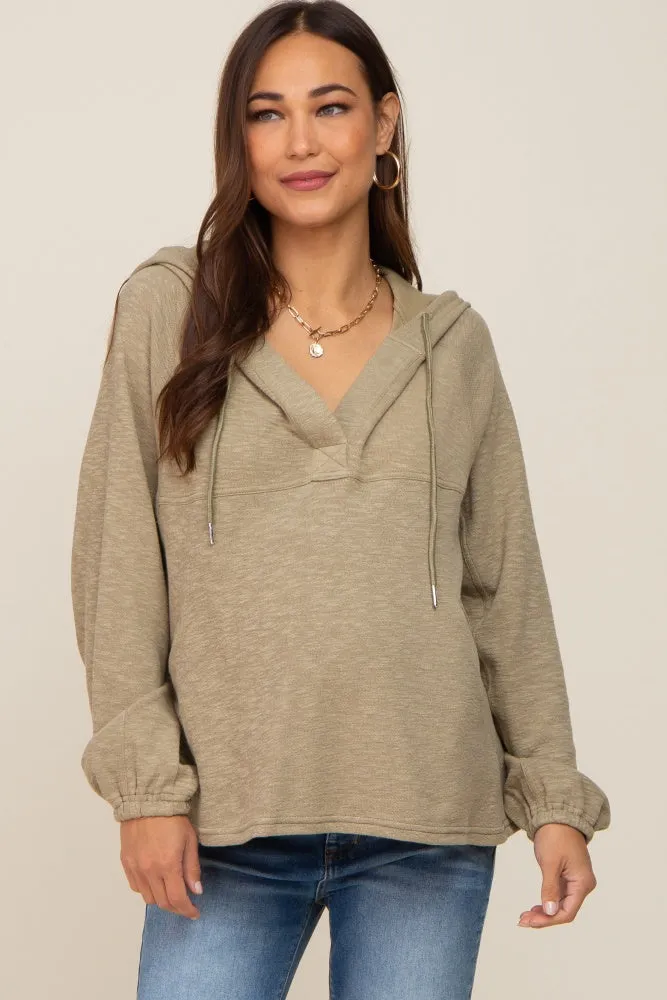 Olive V-Neck Drawstring Hooded Maternity Top sold by Pinkblush