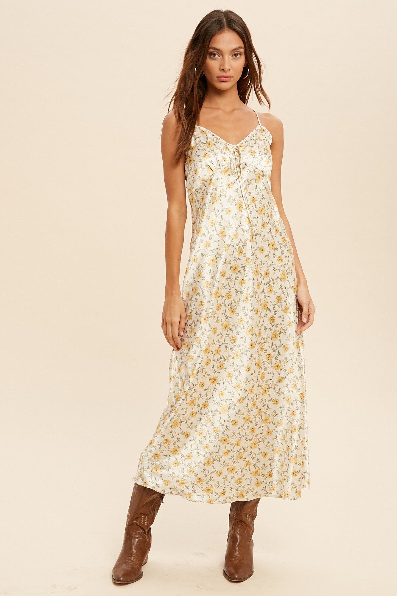 Cream Floral Midi Dress sold by Pinkblush