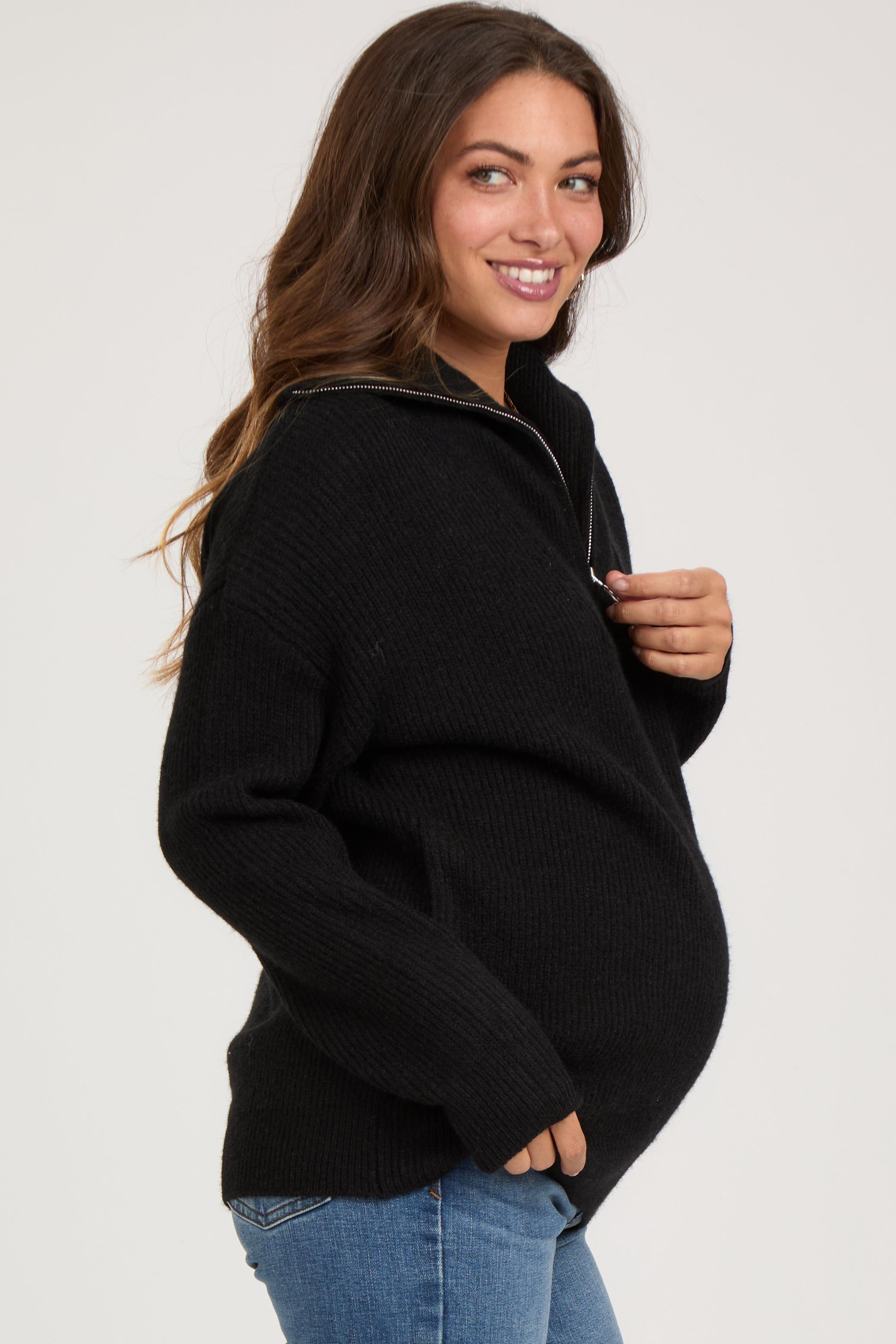 Black Half Zip Maternity Sweater sold by Pinkblush product image thumbnail 2
