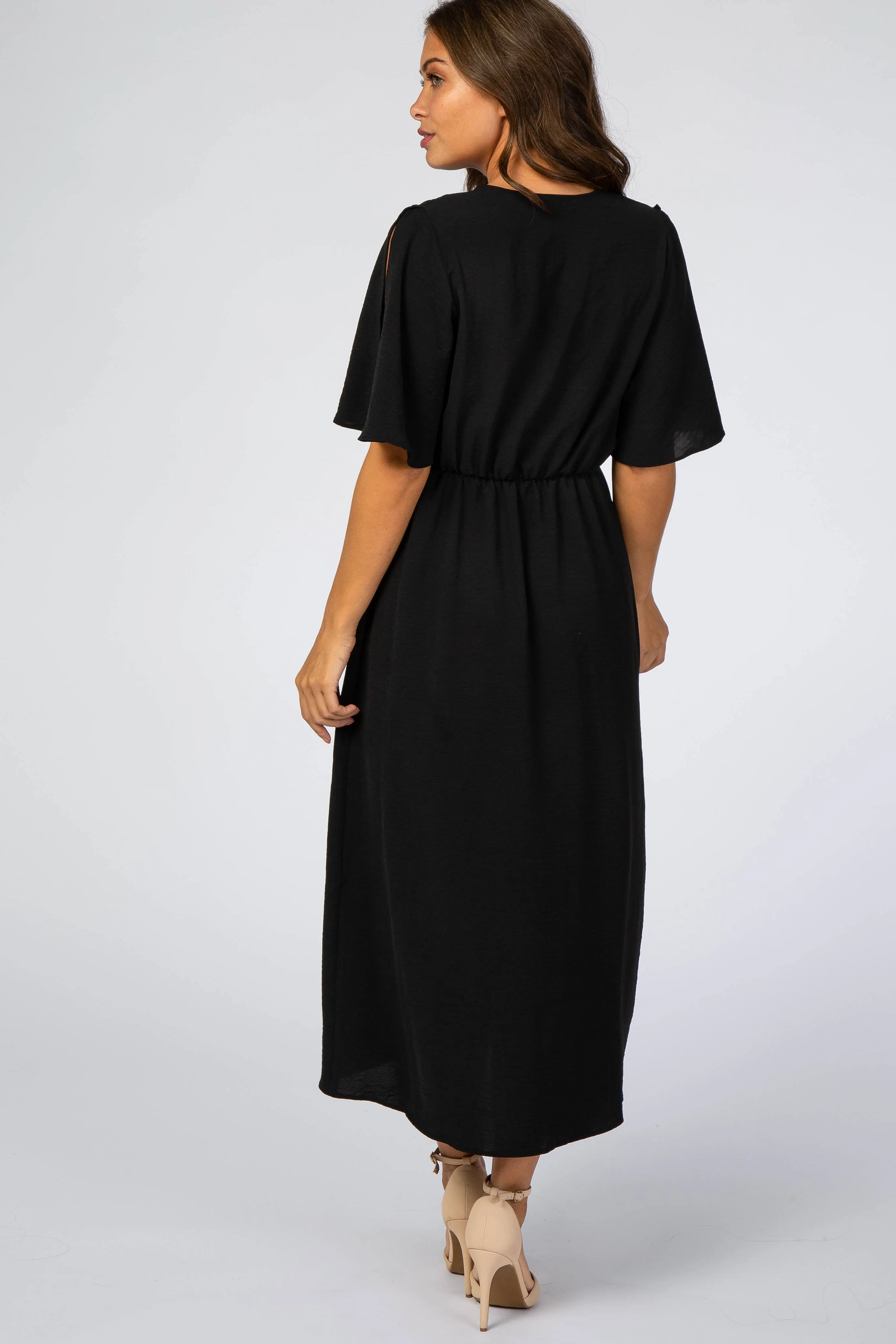 Black Open Sleeve Maternity Wrap Midi Dress sold by Pinkblush product image thumbnail 3