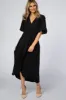 Black Open Sleeve Maternity Wrap Midi Dress sold by Pinkblush