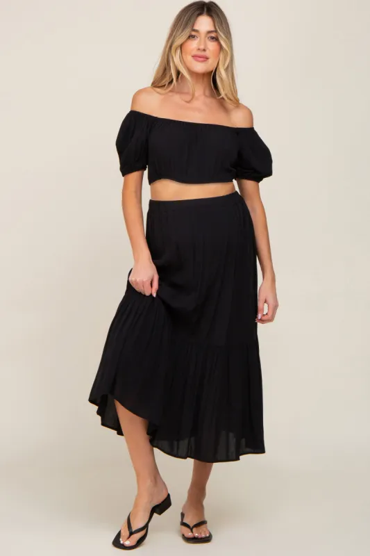 Black Crop Top and Skirt Two Piece Maternity Set sold by Pinkblush