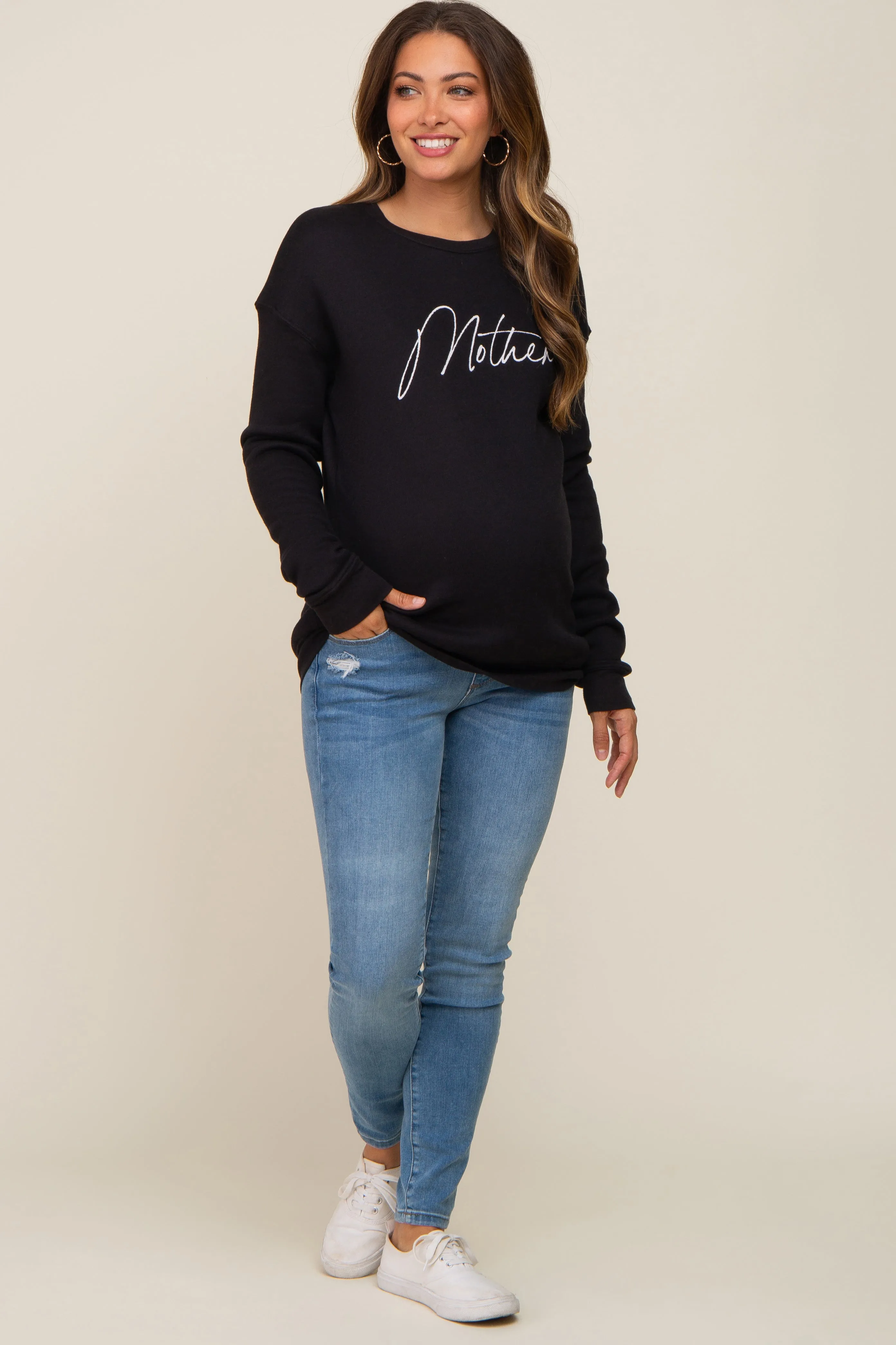 Black Ultra Soft Mother Maternity Sweatshirt sold by Pinkblush product image thumbnail 4