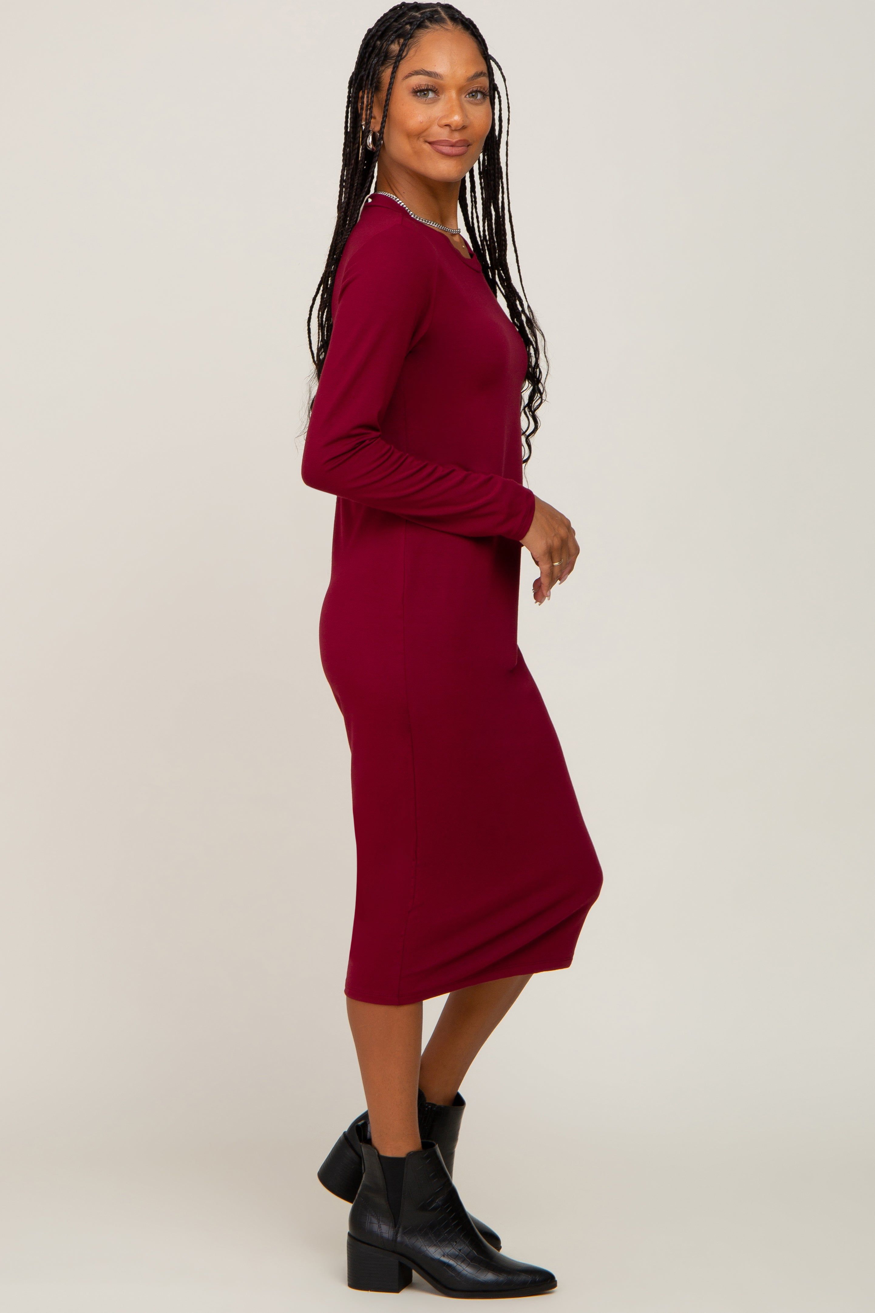 Burgundy Basic Midi Dress sold by Pinkblush product image thumbnail 2