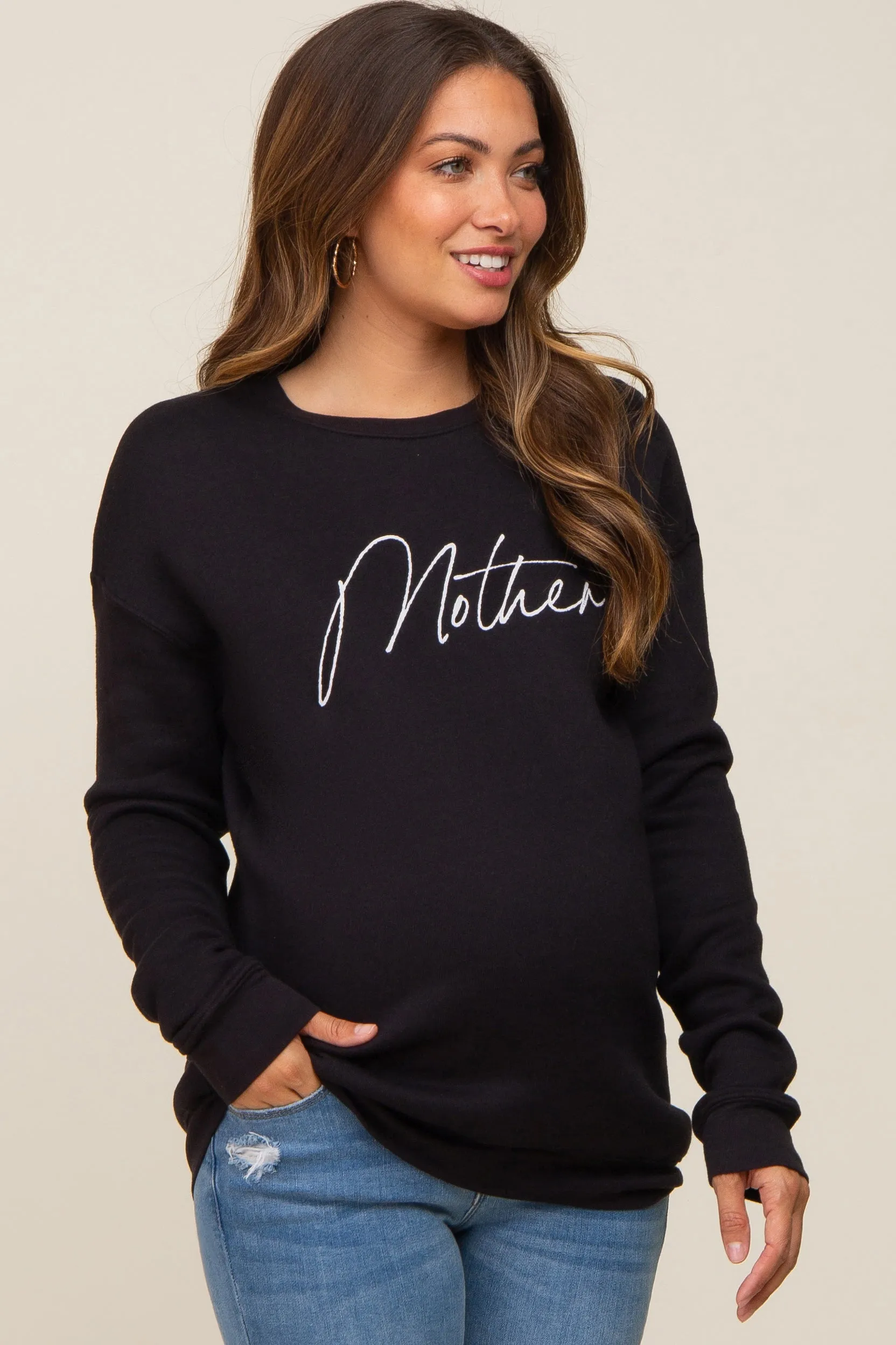 Black Ultra Soft Mother Maternity Sweatshirt sold by Pinkblush
