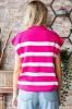 Fuchsia Striped Split Collar Knit Top sold by Pinkblush