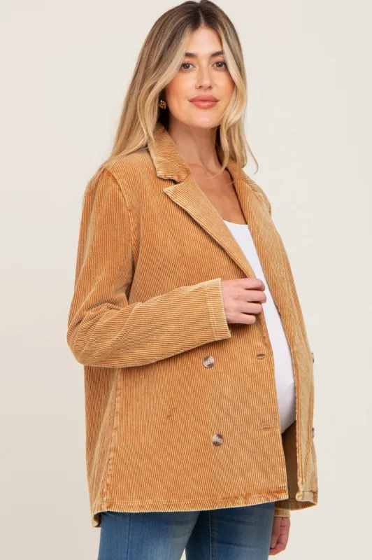 Camel Corduroy Double Breasted Maternity Blazer sold by Pinkblush