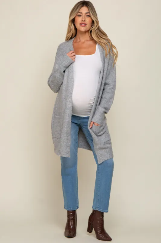 Heather Grey Basic Knit Maternity Cardigan sold by Pinkblush