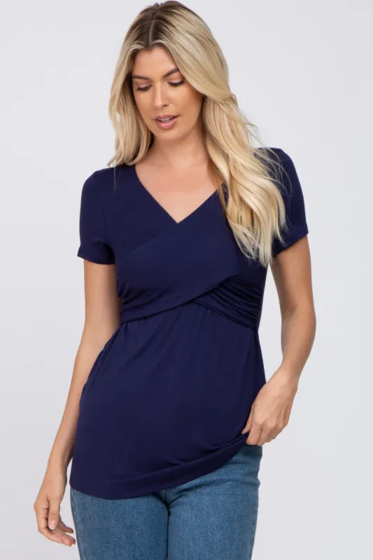 Navy Crossover Nursing Top sold by Pinkblush