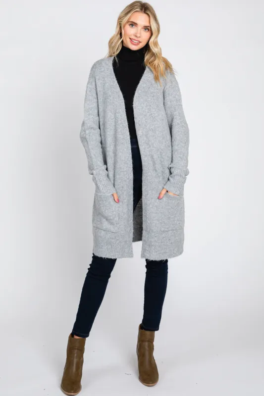 Heather Grey Basic Knit Cardigan sold by Pinkblush