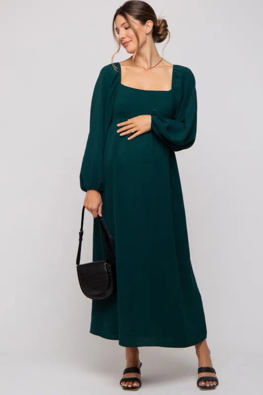 Forest Green Square Neck Maternity Maxi Dress sold by Pinkblush