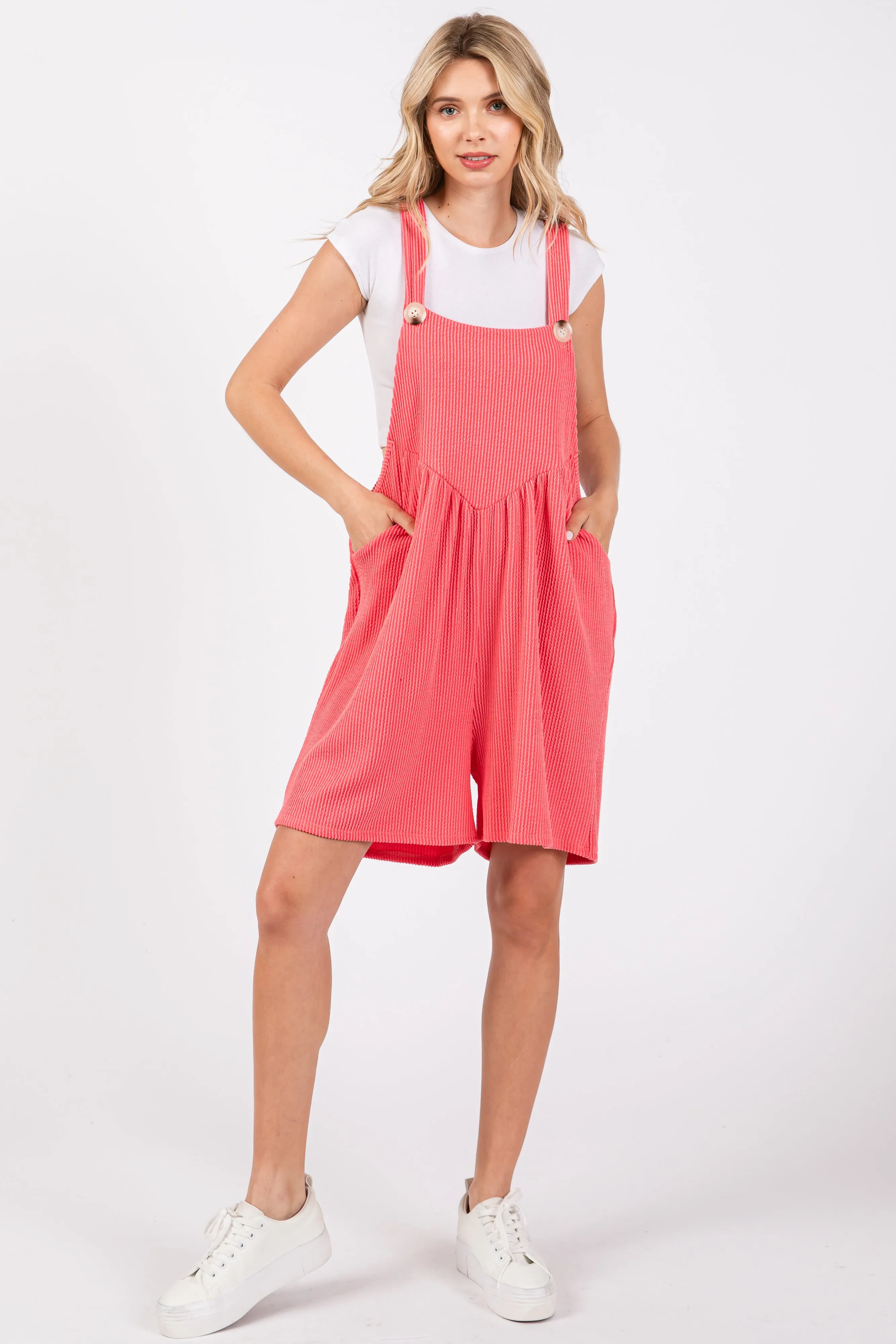 Coral Ribbed Maternity Romper sold by Pinkblush product image thumbnail 4