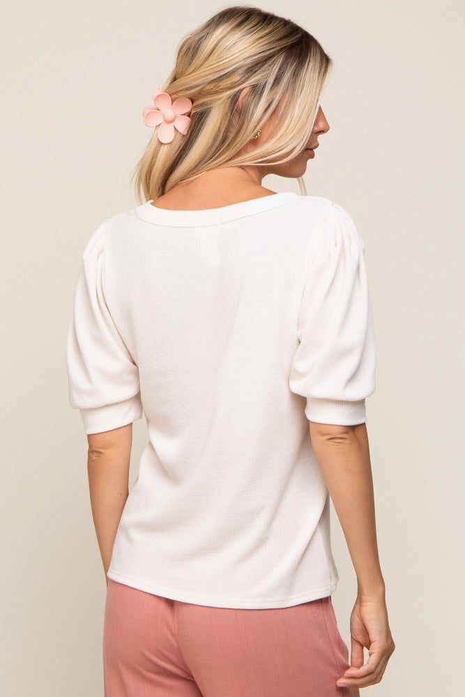Ivory Puff Sleeve Waffle Knit Top sold by Pinkblush product image thumbnail 3