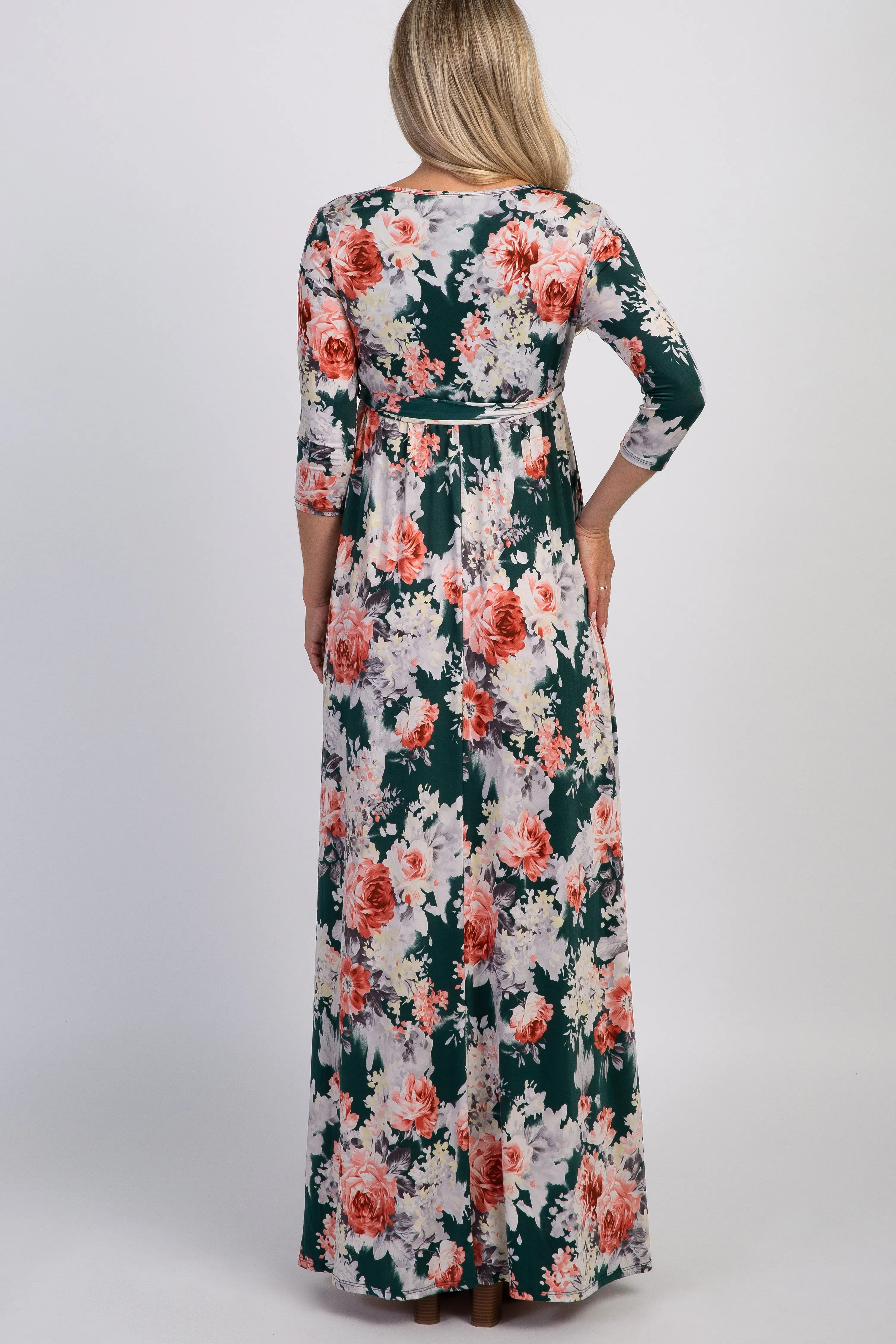 PinkBlush Green Floral Sash Tie Maternity/Nursing Maxi Dress sold by Pinkblush product image thumbnail 3