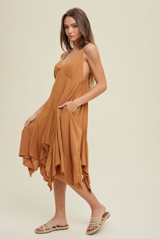 Camel Handkerchief Mini Dress sold by Pinkblush product image thumbnail 2