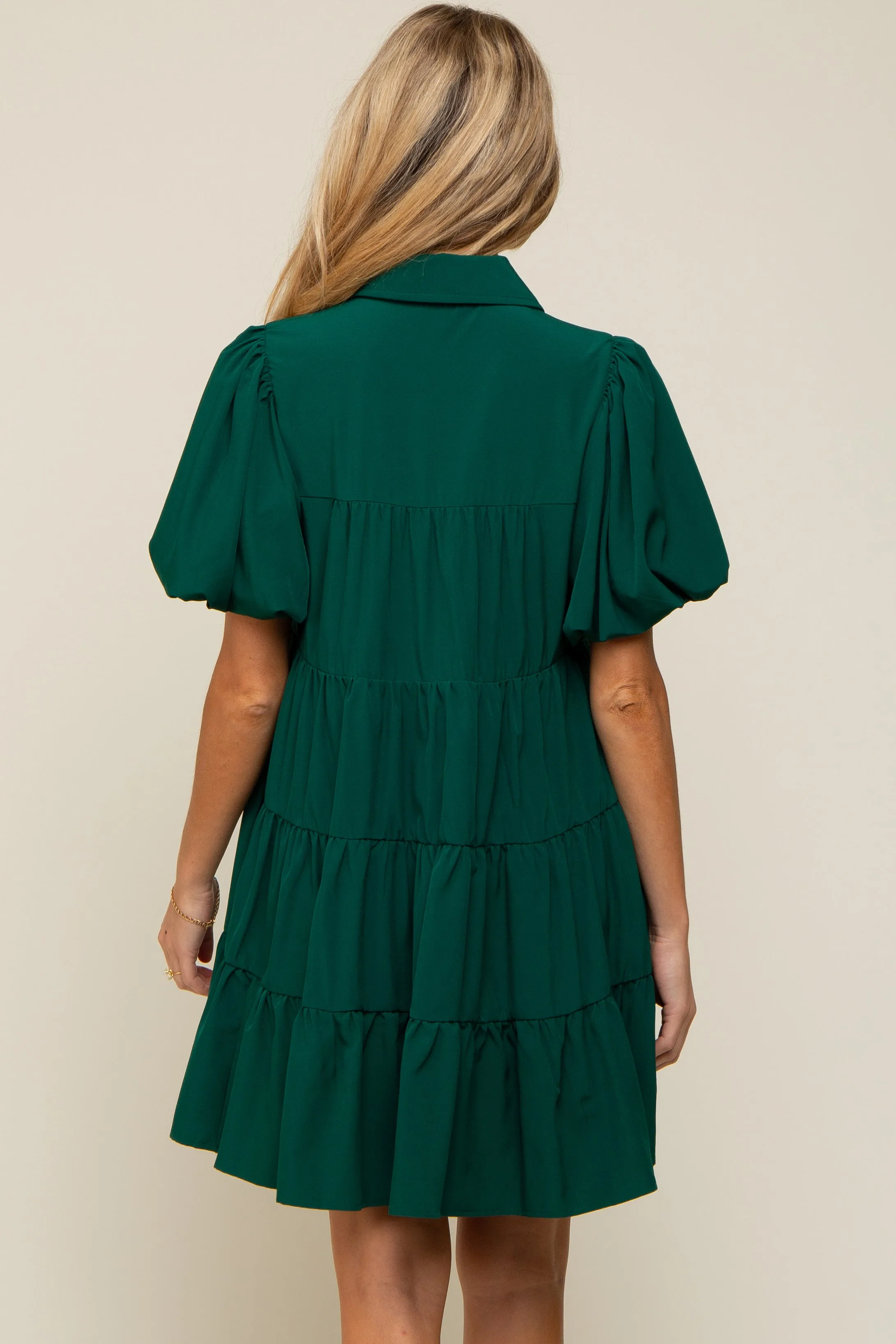 Forest Green Puff Sleeve Maternity Mini Shirt Dress sold by Pinkblush product image thumbnail 4