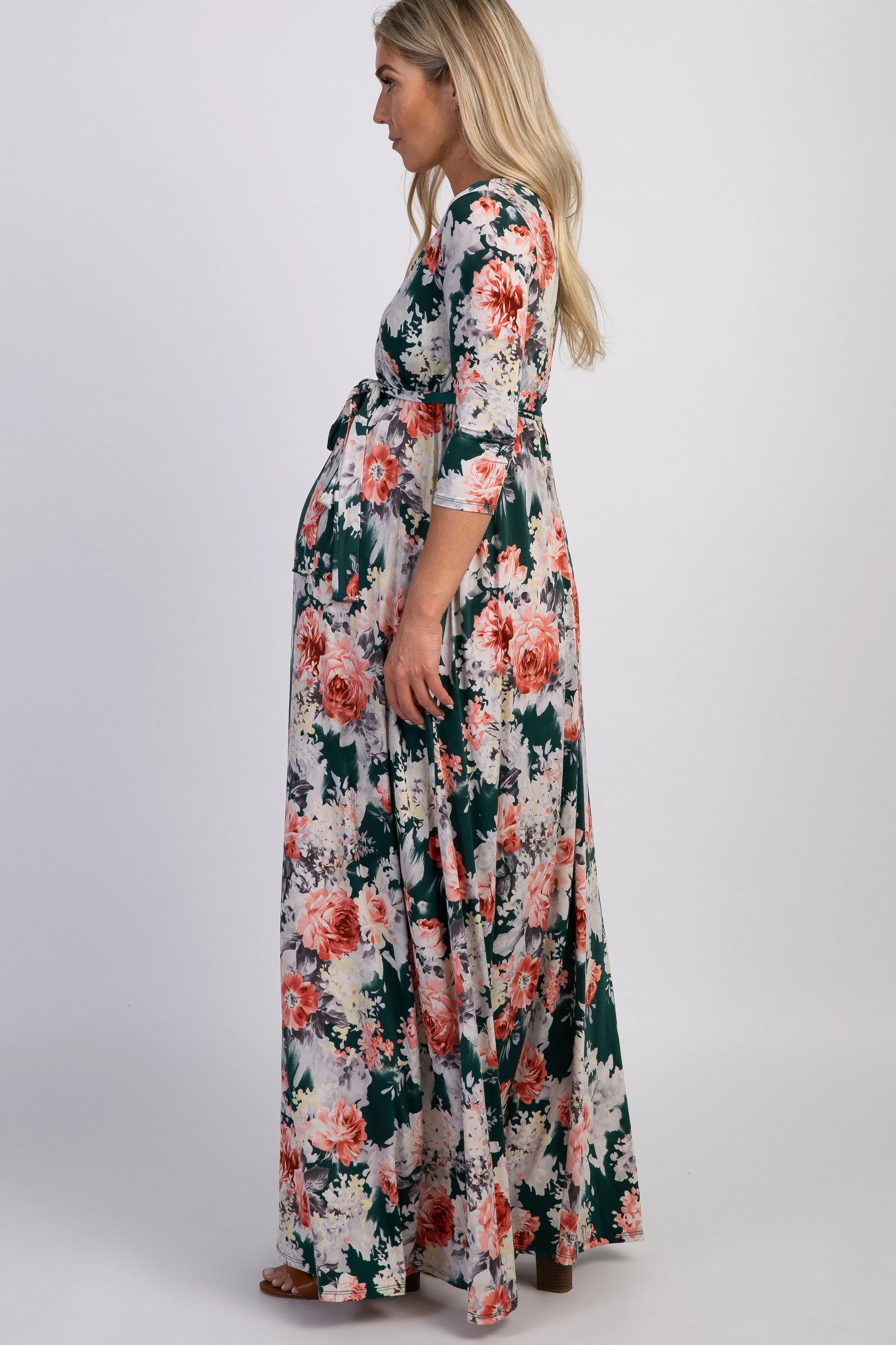 PinkBlush Green Floral Sash Tie Maternity/Nursing Maxi Dress sold by Pinkblush product image thumbnail 2