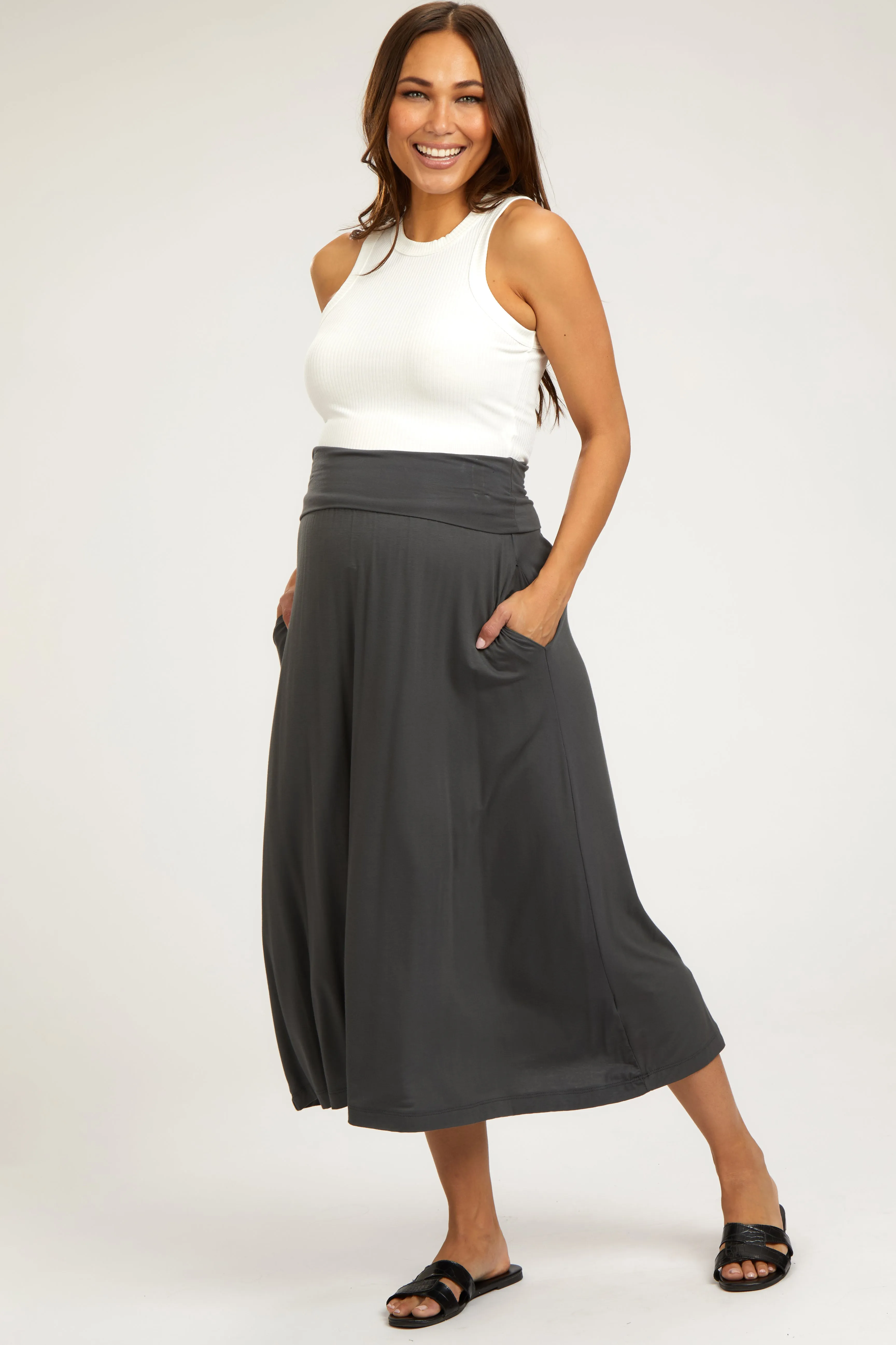 Charcoal Fold-Over Maternity Maxi Skirt sold by Pinkblush