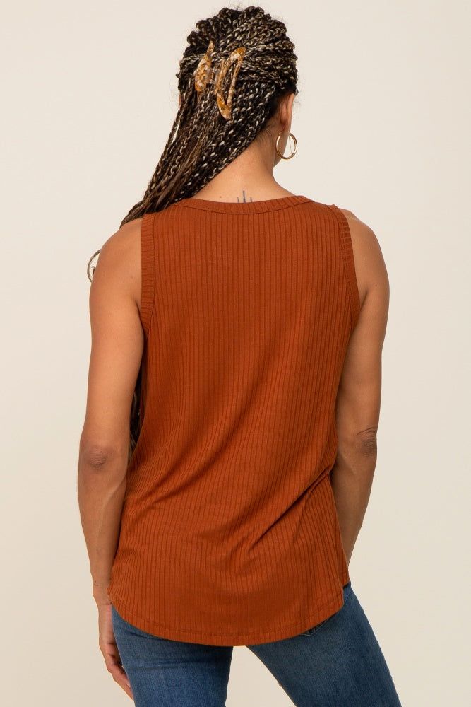 Rust Sleeveless Ribbed Pocked Top sold by Pinkblush product image thumbnail 3