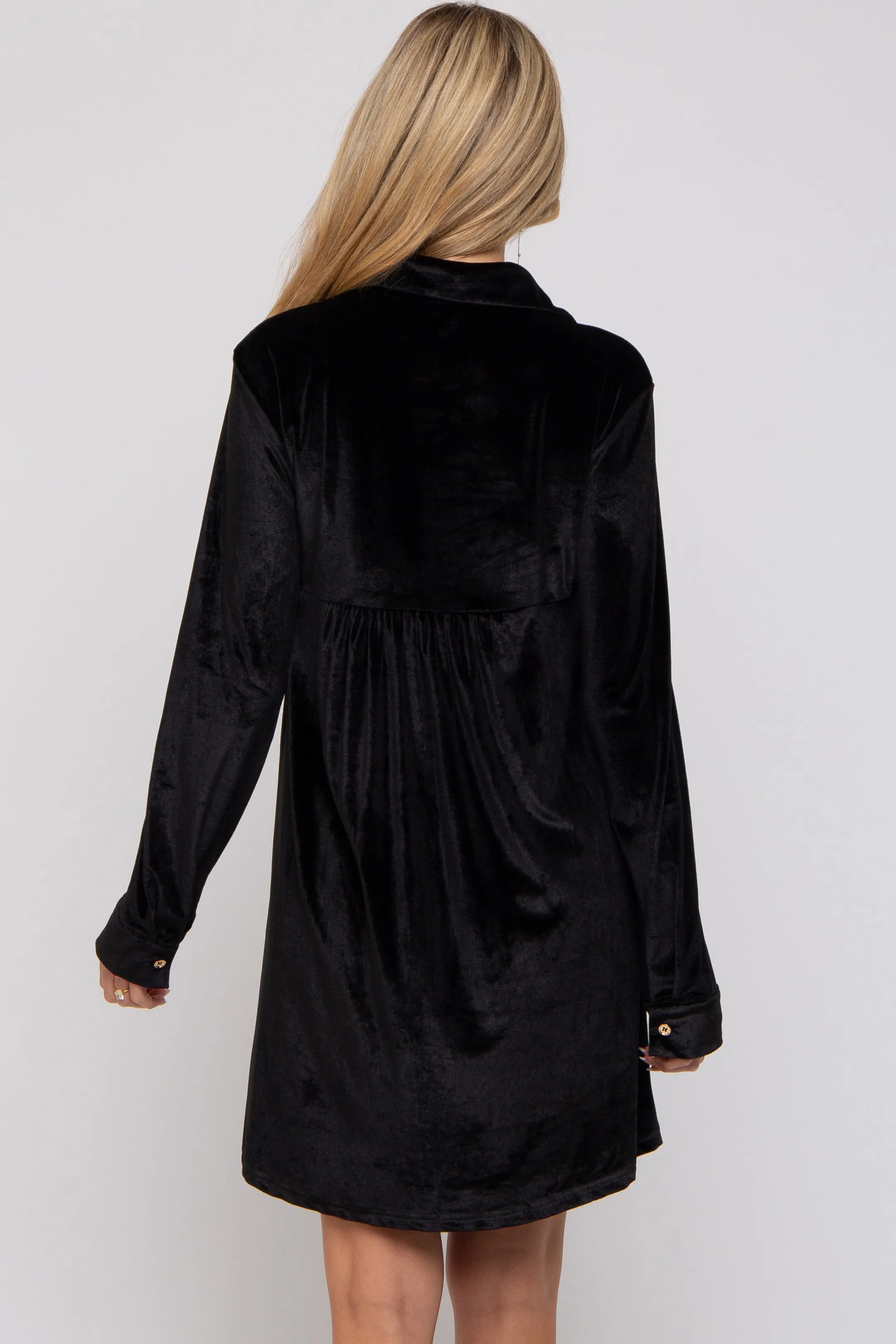 Black Velvet Button Down Maternity Dress sold by Pinkblush product image thumbnail 4