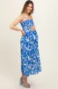 Royal Blue Abstract Floral Smocked Maternity Midi Dress sold by Pinkblush