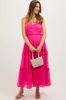 Fuchsia Sleeveless Pleated Ruffle Tiered Maternity Midi Dress sold by Pinkblush