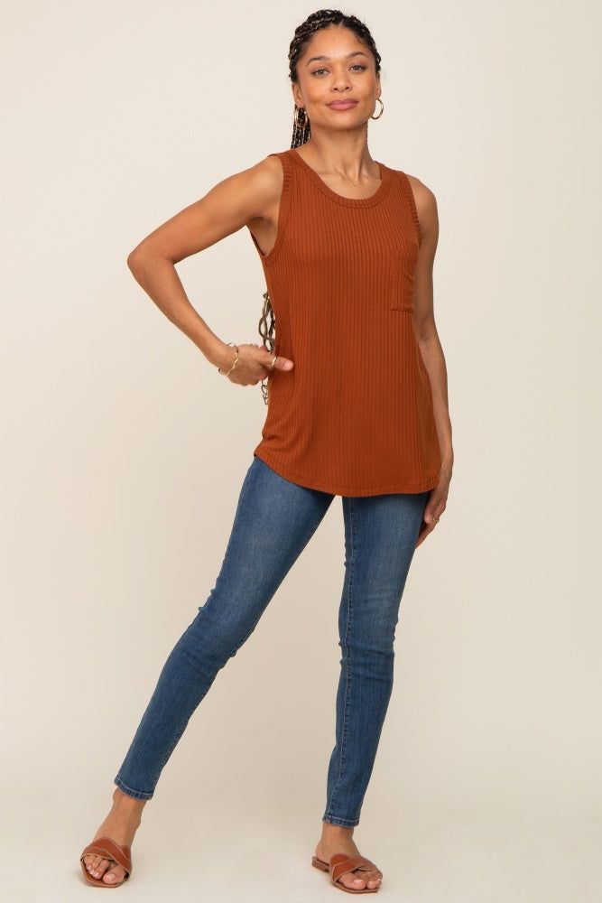 Rust Sleeveless Ribbed Pocked Top sold by Pinkblush product image thumbnail 4