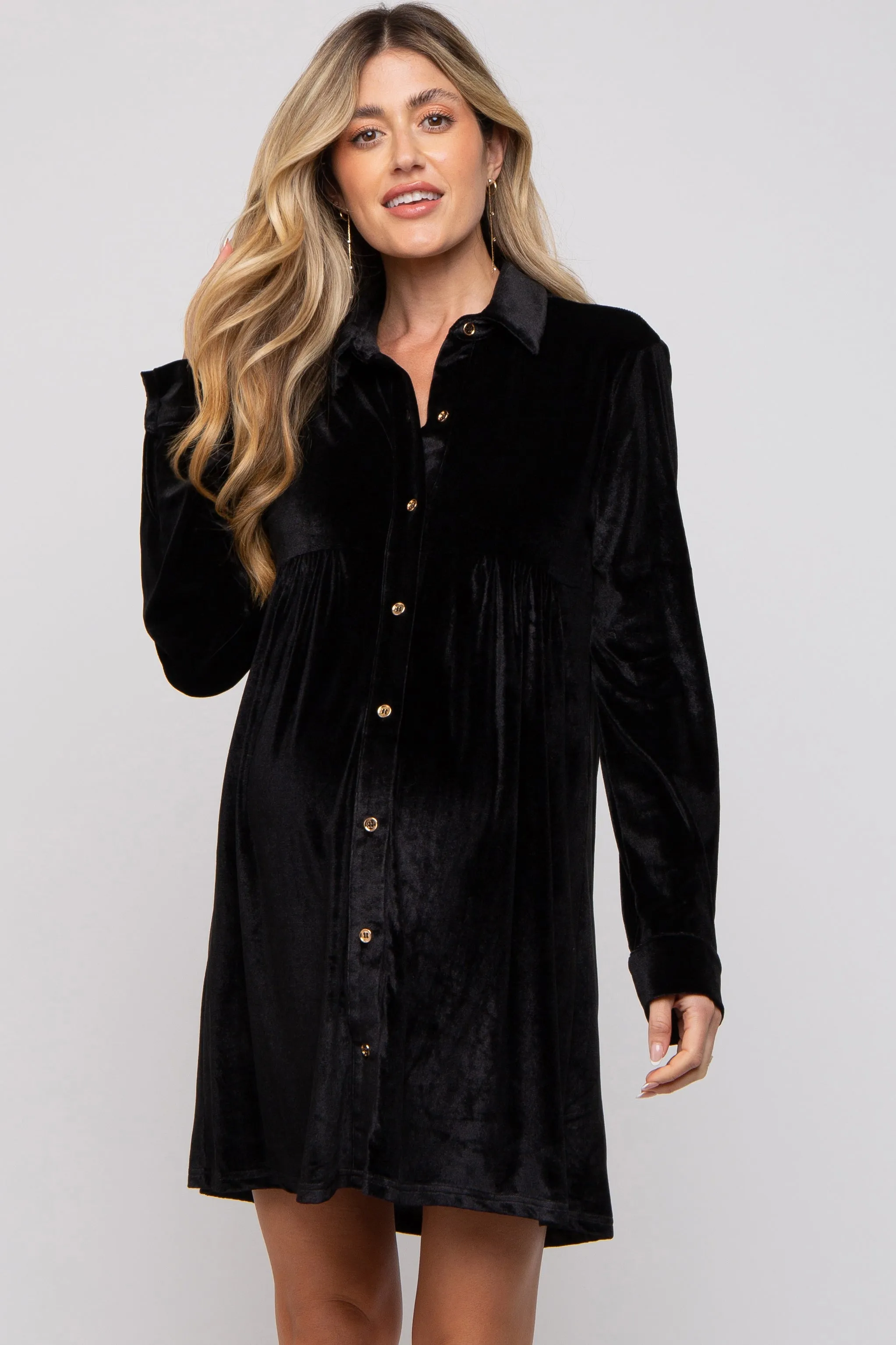 Black Velvet Button Down Maternity Dress sold by Pinkblush product image thumbnail 2