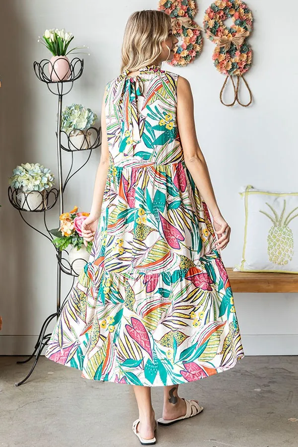 Cream Floral Ruffle Mock Neck Tiered Midi Dress sold by Pinkblush product image thumbnail 4