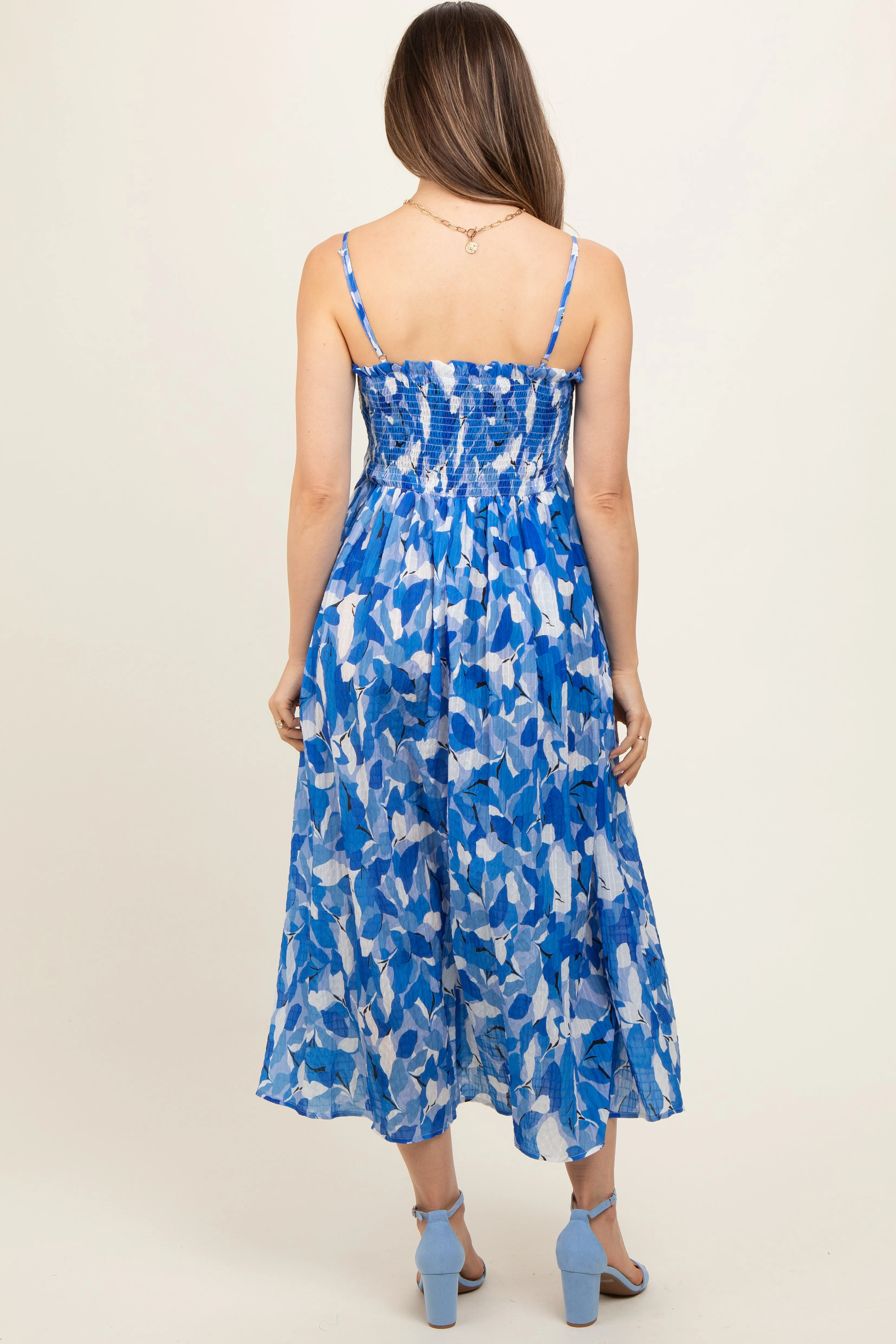 Royal Blue Abstract Floral Smocked Maternity Midi Dress sold by Pinkblush product image thumbnail 4