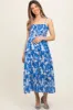 Royal Blue Abstract Floral Smocked Maternity Midi Dress sold by Pinkblush