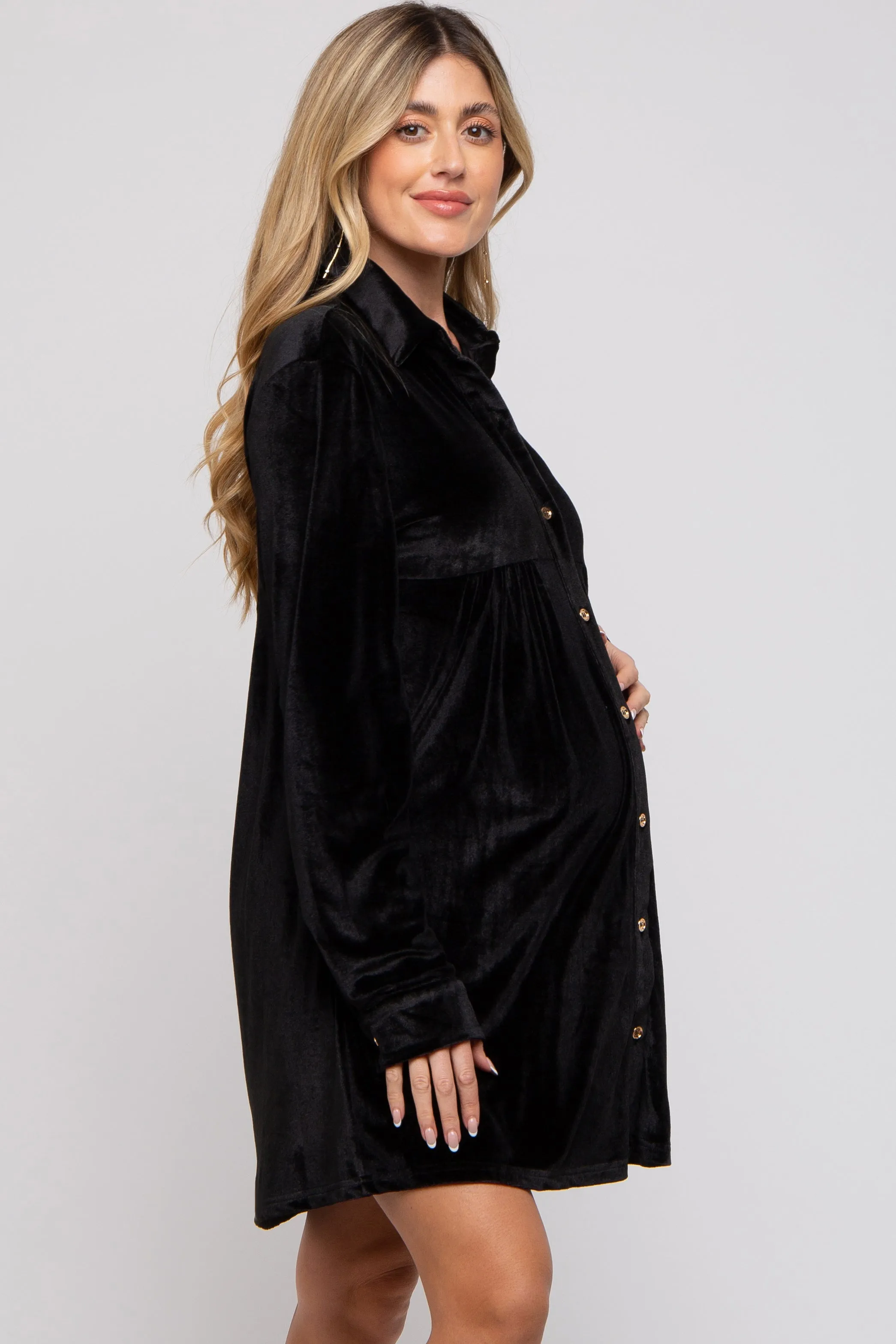Black Velvet Button Down Maternity Dress sold by Pinkblush product image thumbnail 3