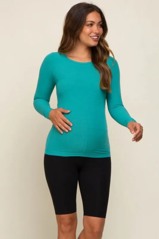Turquoise Ribbed Long Sleeve Maternity Top sold by Pinkblush