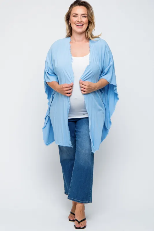 Light Blue Fringe Maternity Plus Dolman Sleeve Cover Up sold by Pinkblush