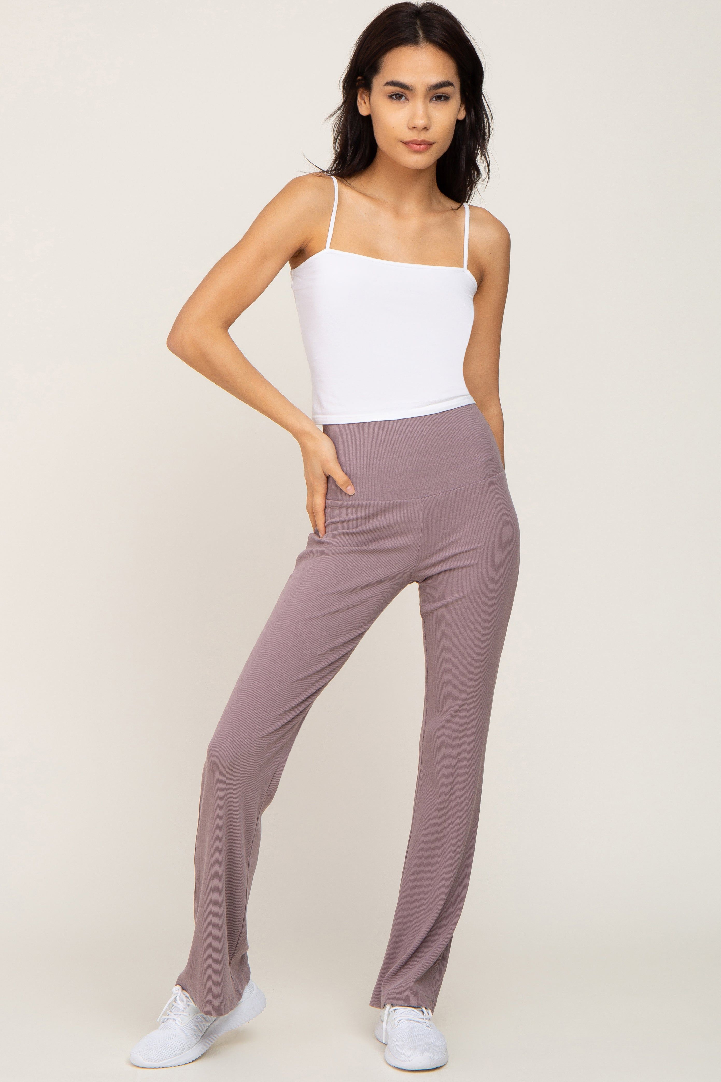 Mocha Ribbed Flare Pants sold by Pinkblush