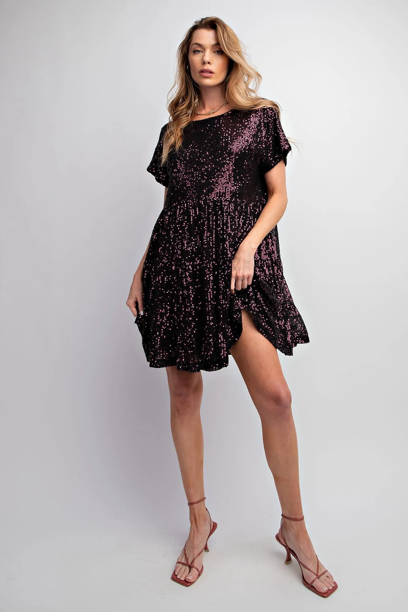 Wine Tiered Sequin Dress sold by Pinkblush product image thumbnail 4
