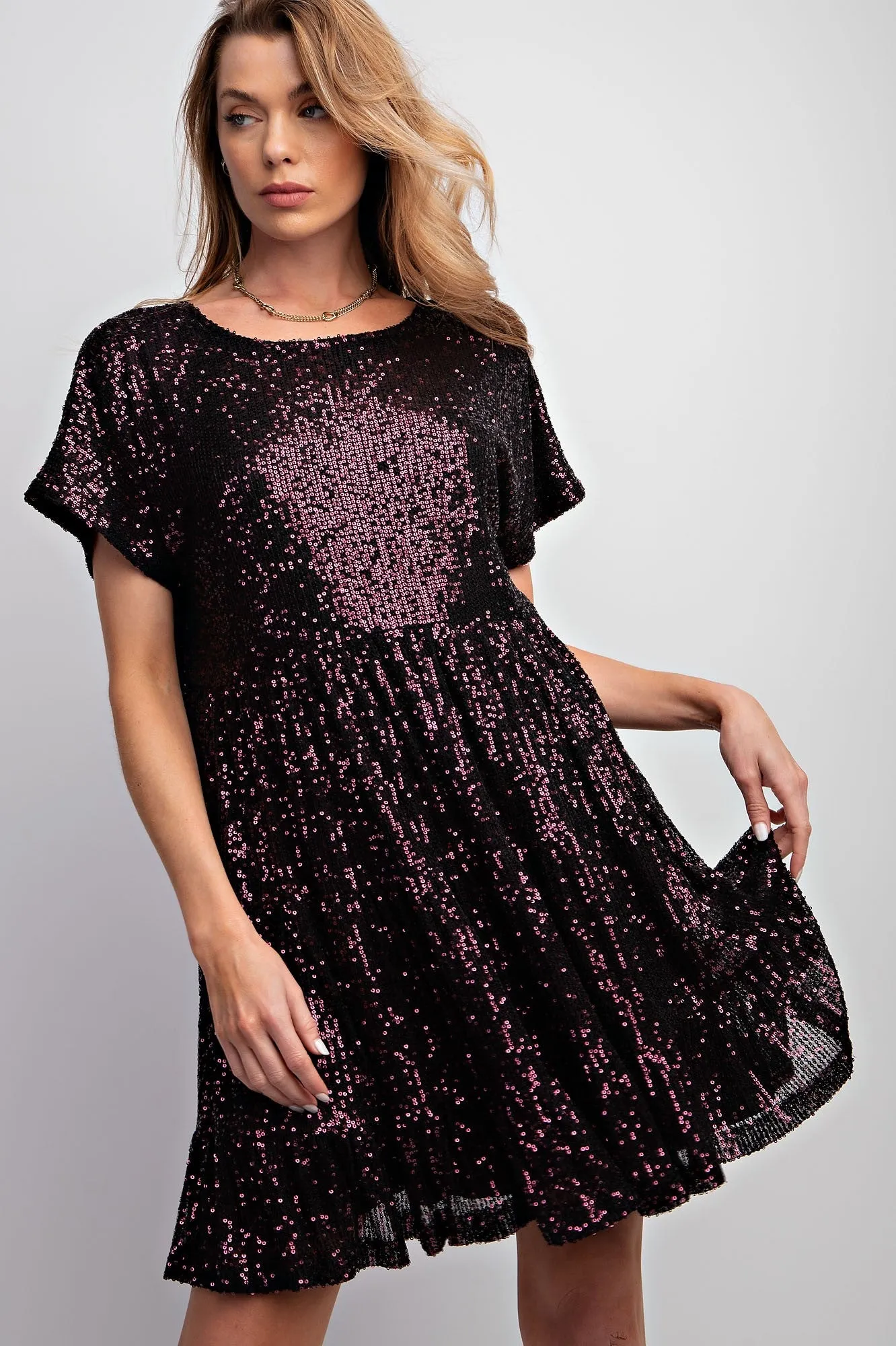 Wine Tiered Sequin Dress sold by Pinkblush