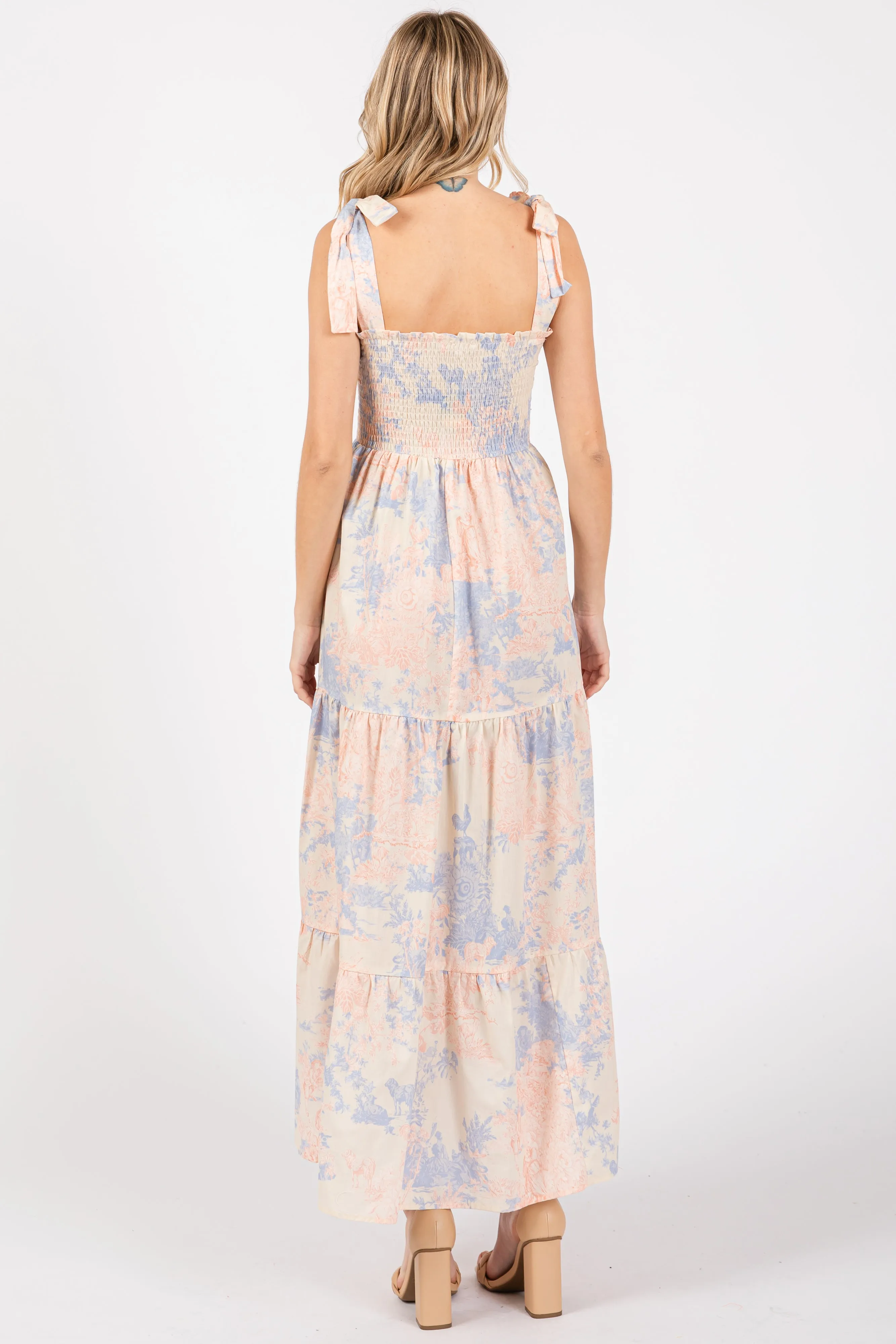 Multicolor Pastel Print Shoulder Tie Tiered Midi Dress sold by Pinkblush product image thumbnail 3