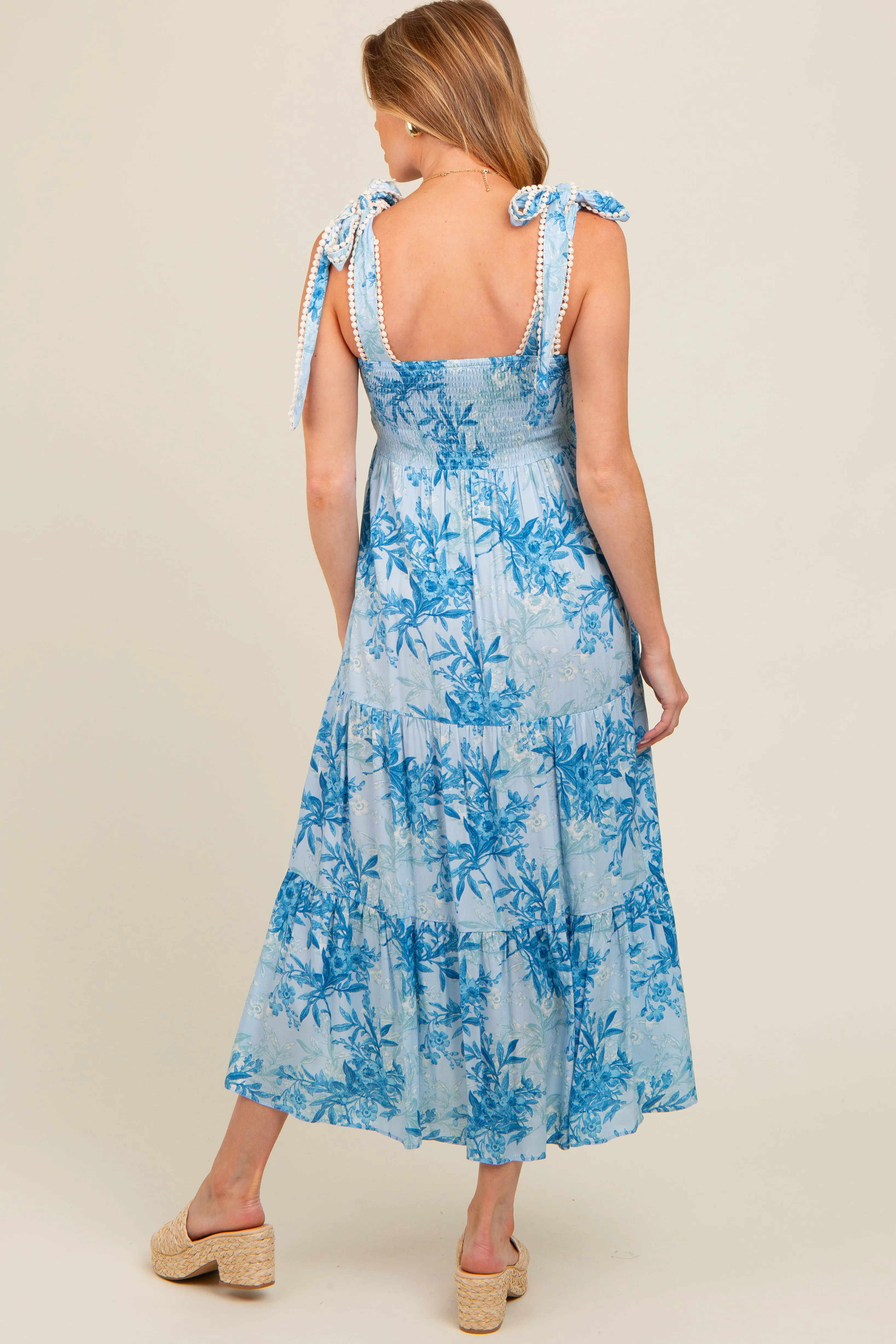 Blue Crochet Trim Floral Maternity Maxi Dress sold by Pinkblush product image thumbnail 4