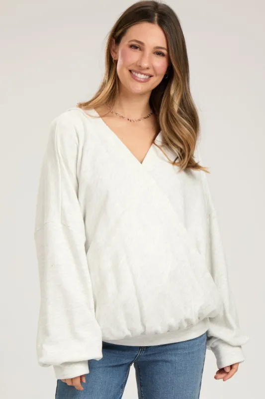 Heather Gray Terry Wrap Long Sleeve Maternity Nursing Top sold by Pinkblush