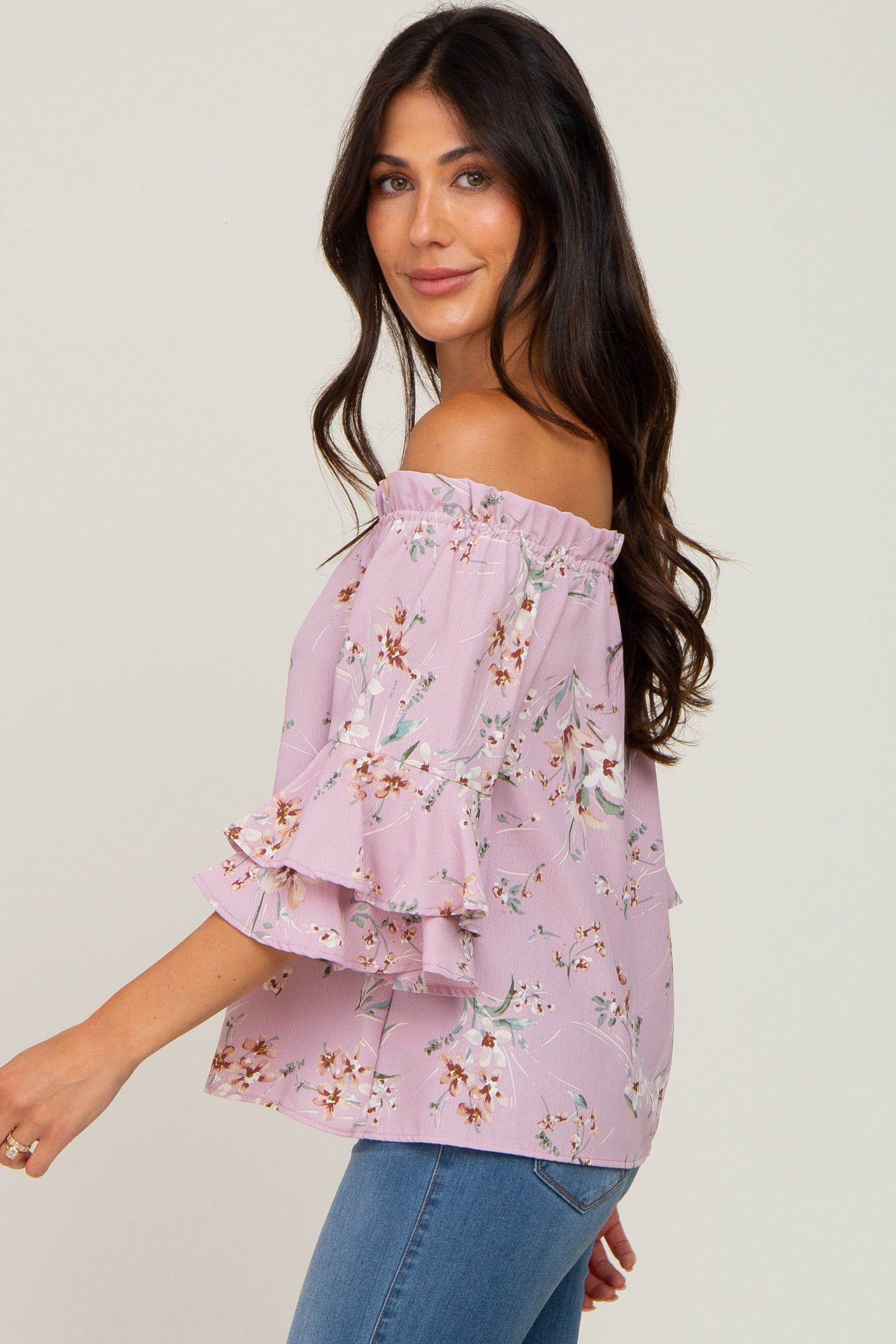 Pink Floral Off Shoulder Blouse sold by Pinkblush product image thumbnail 2
