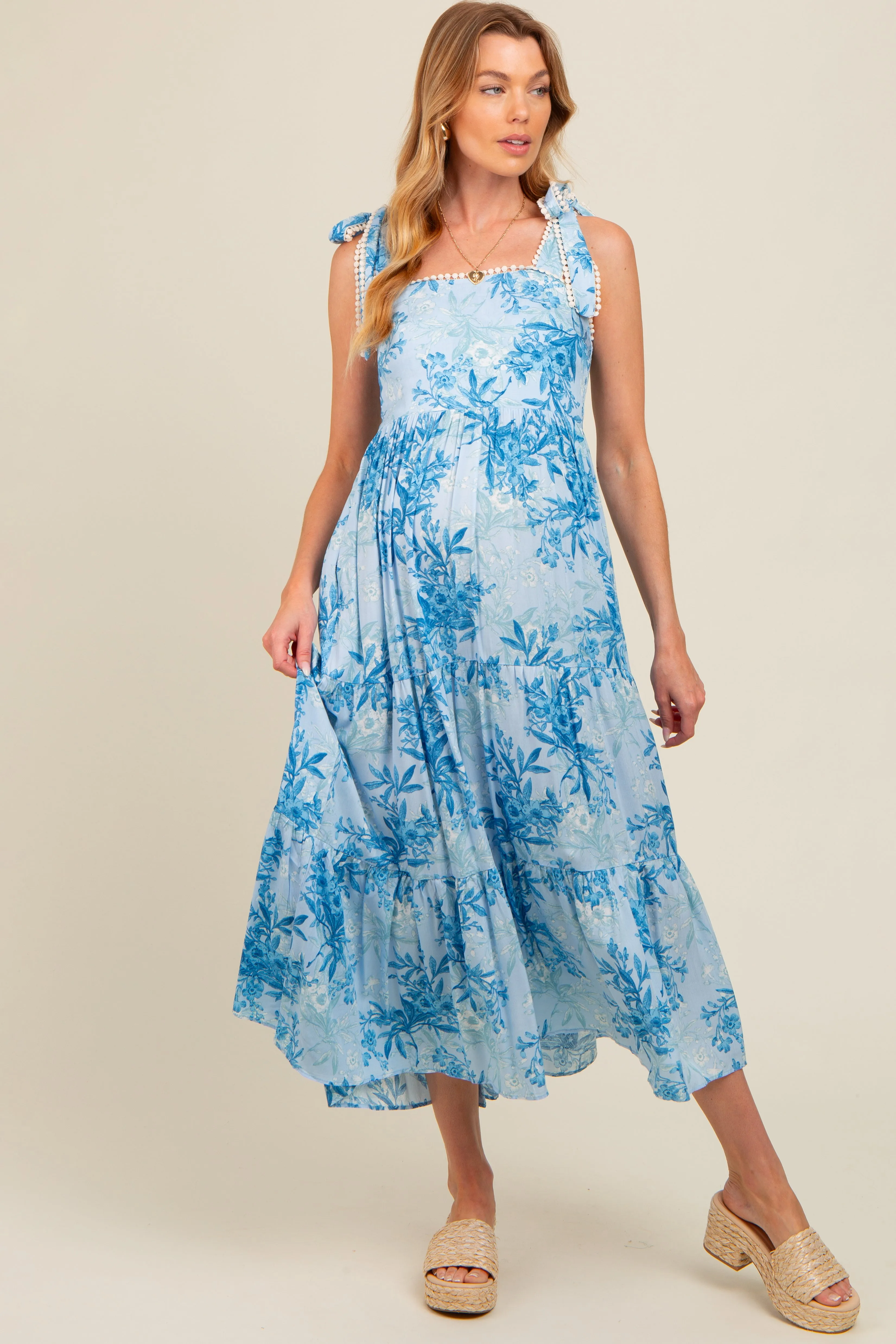 Blue Crochet Trim Floral Maternity Maxi Dress sold by Pinkblush product image thumbnail 2