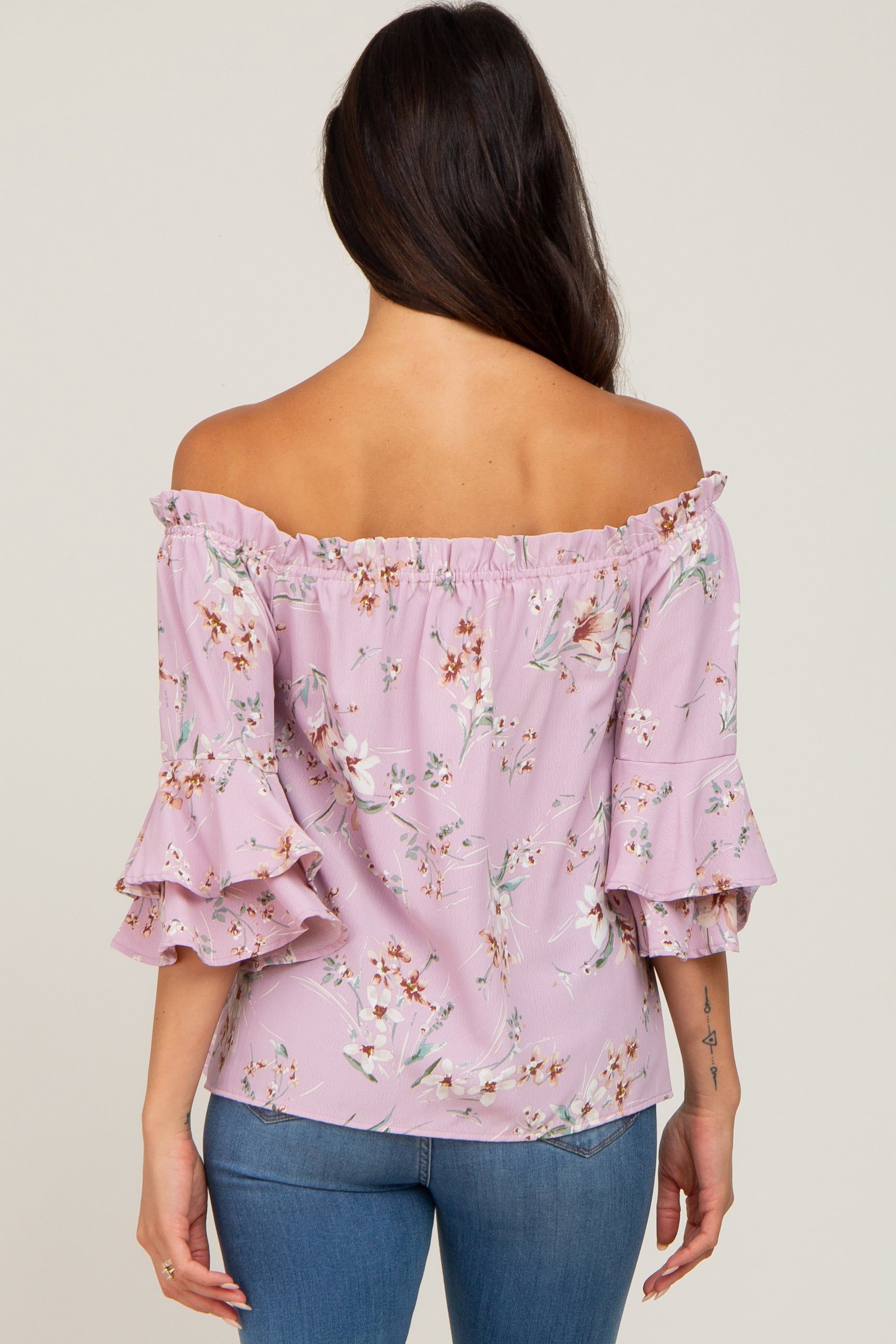 Pink Floral Off Shoulder Blouse sold by Pinkblush product image thumbnail 3