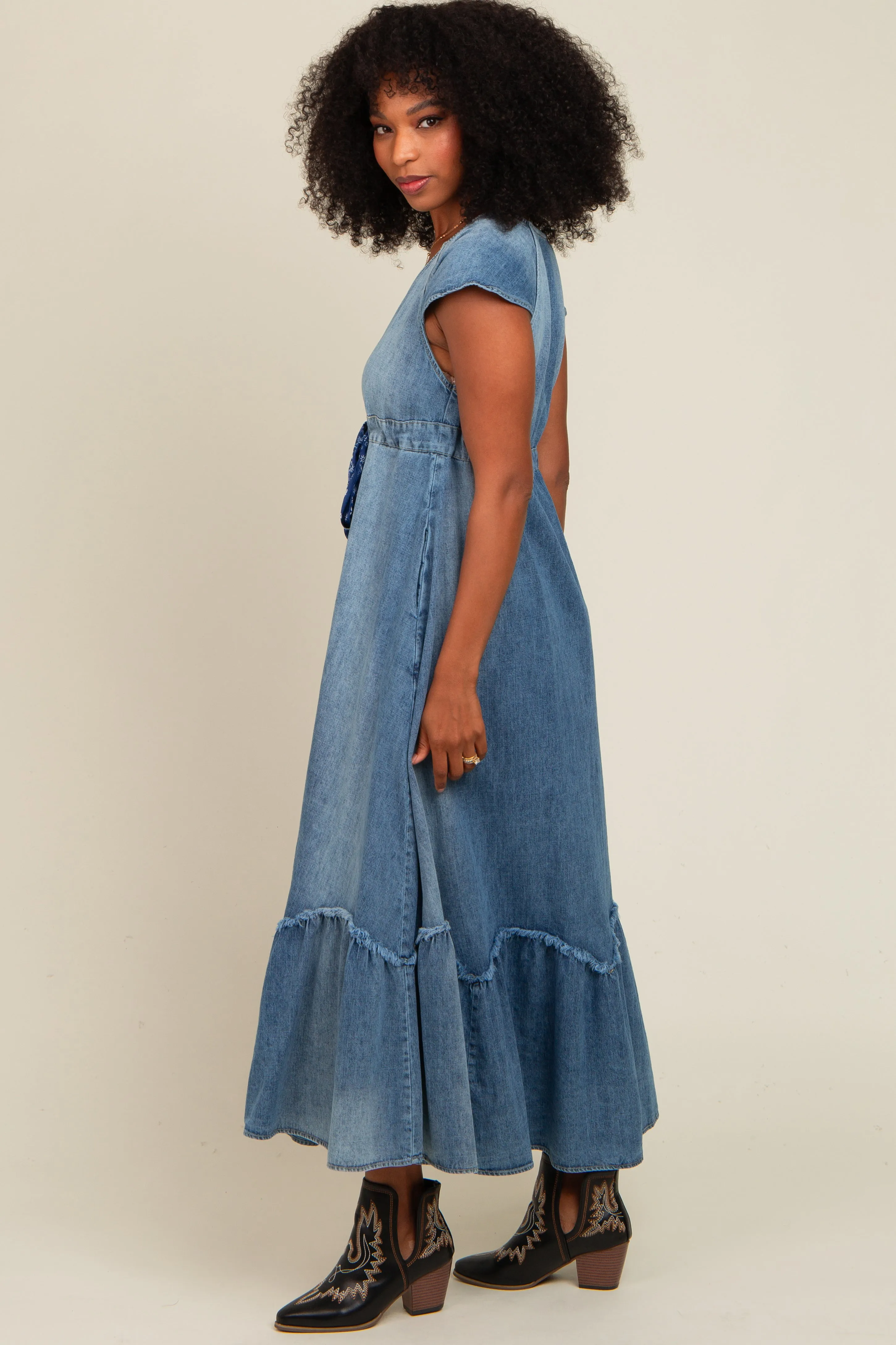 Blue Denim Sash Waist Maxi Dress sold by Pinkblush product image thumbnail 2