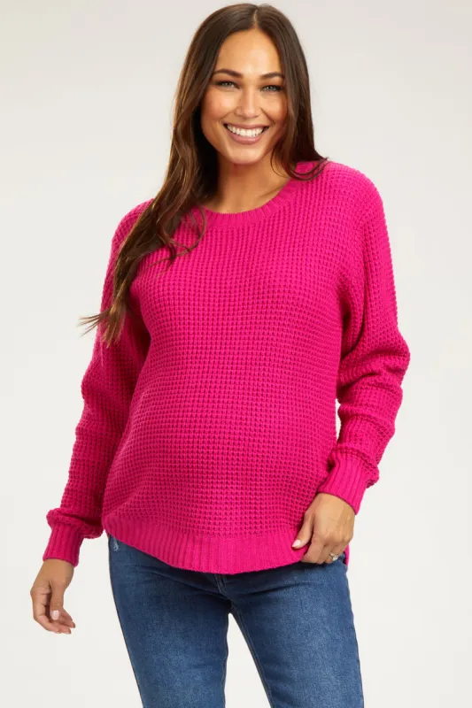 Fuchsia Waffle Knit Round Hem Maternity Sweater sold by Pinkblush
