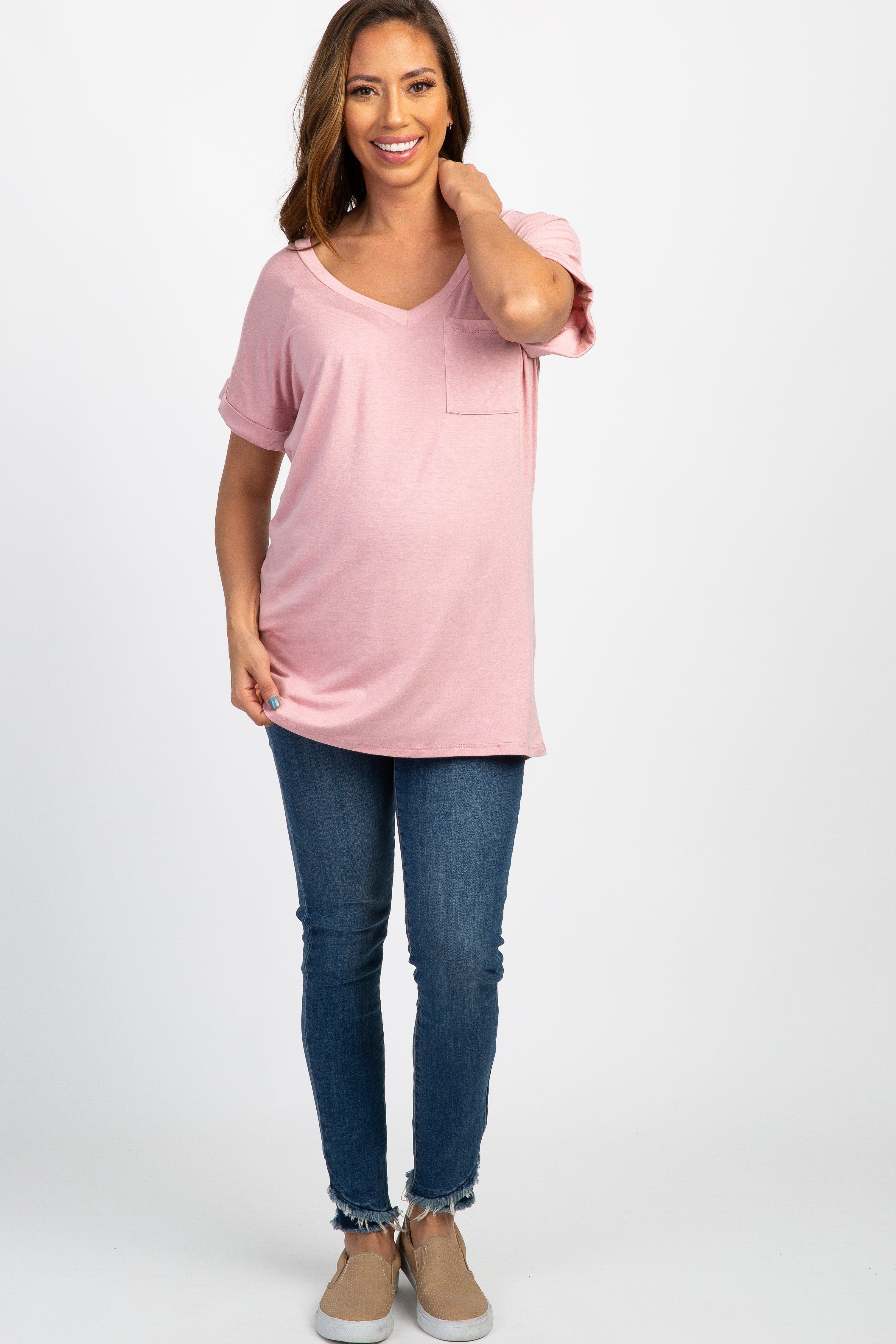 Pink V-Neck Pocket Accent Maternity Top sold by Pinkblush product image thumbnail 4