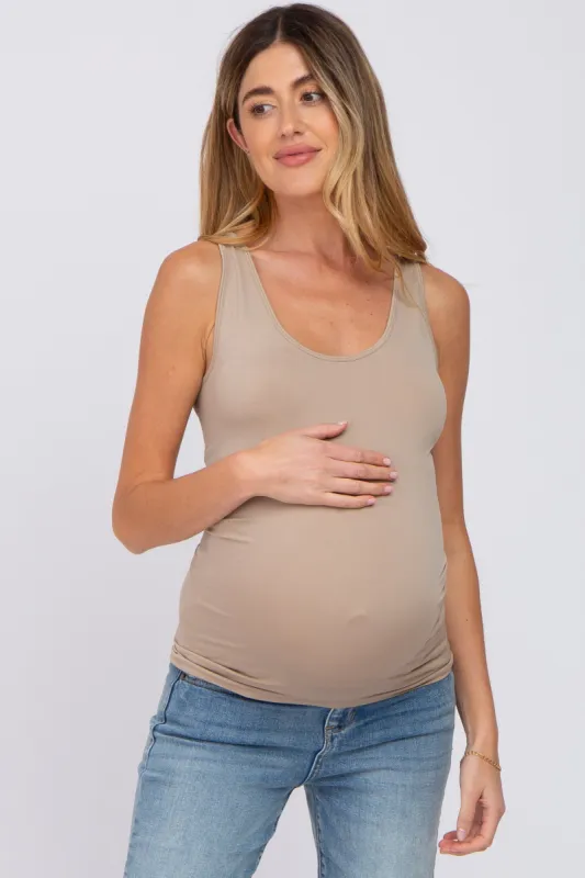 Taupe Seamless Maternity Fitted Tank Top sold by Pinkblush