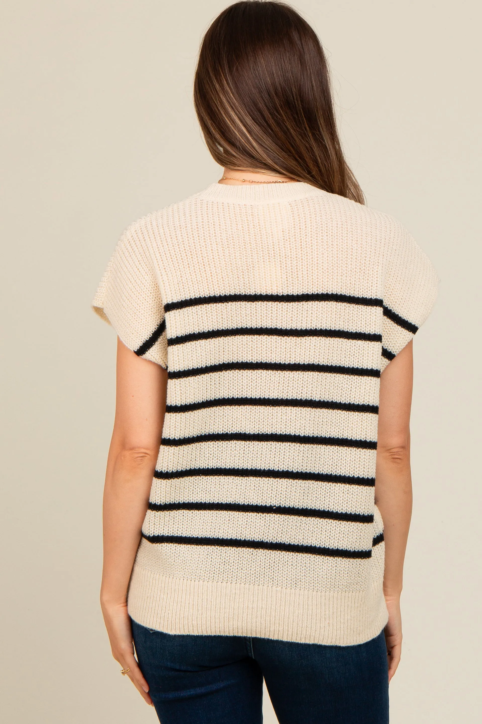 Ivory Striped Dolman Short Sleeve Maternity Sweater sold by Pinkblush product image thumbnail 3