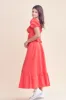 Red Square Neck Puff Sleeve Top And Midi Skirt Set sold by Pinkblush