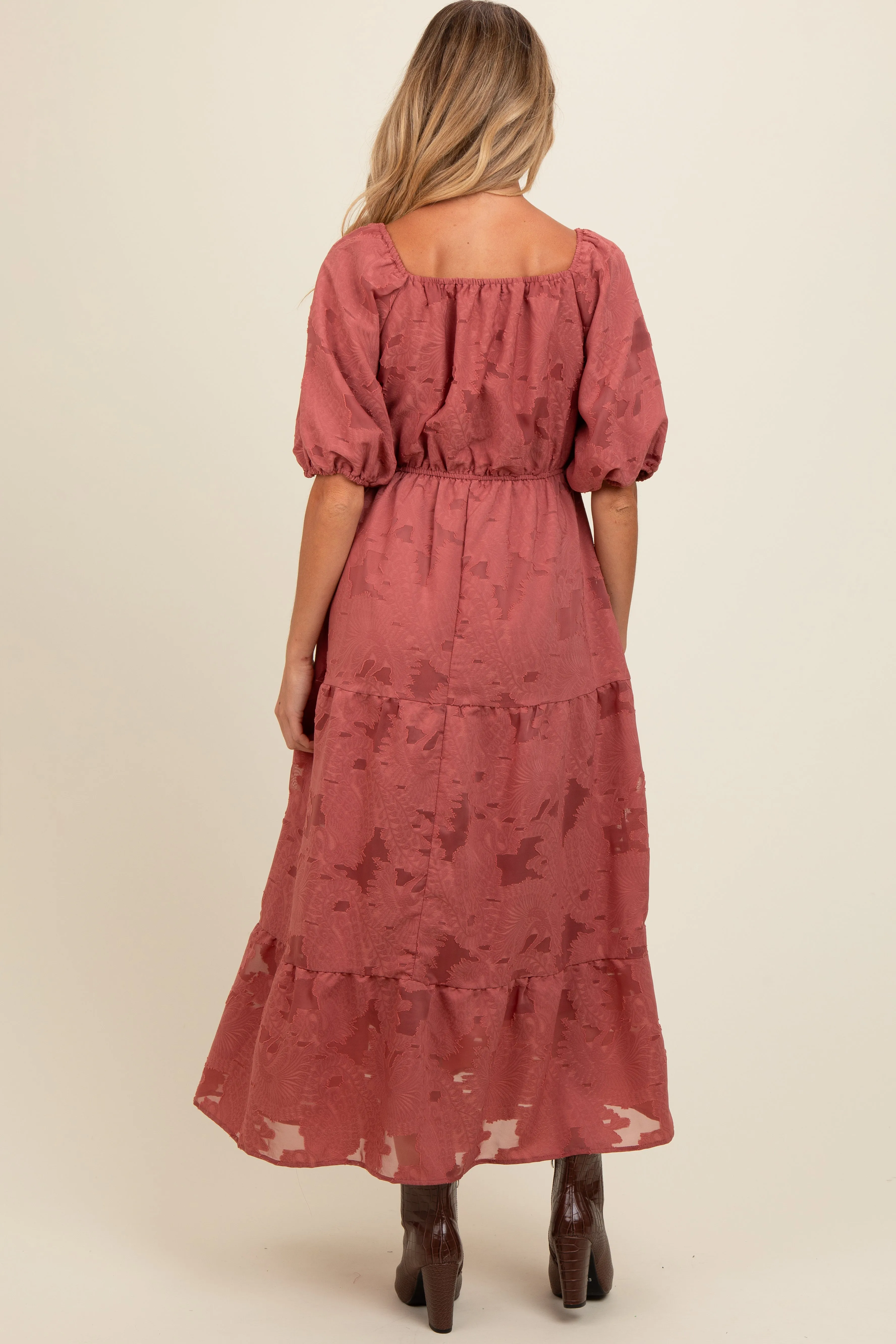 Mauve Floral Textured Tiered Midi Maternity Dress sold by Pinkblush product image thumbnail 3